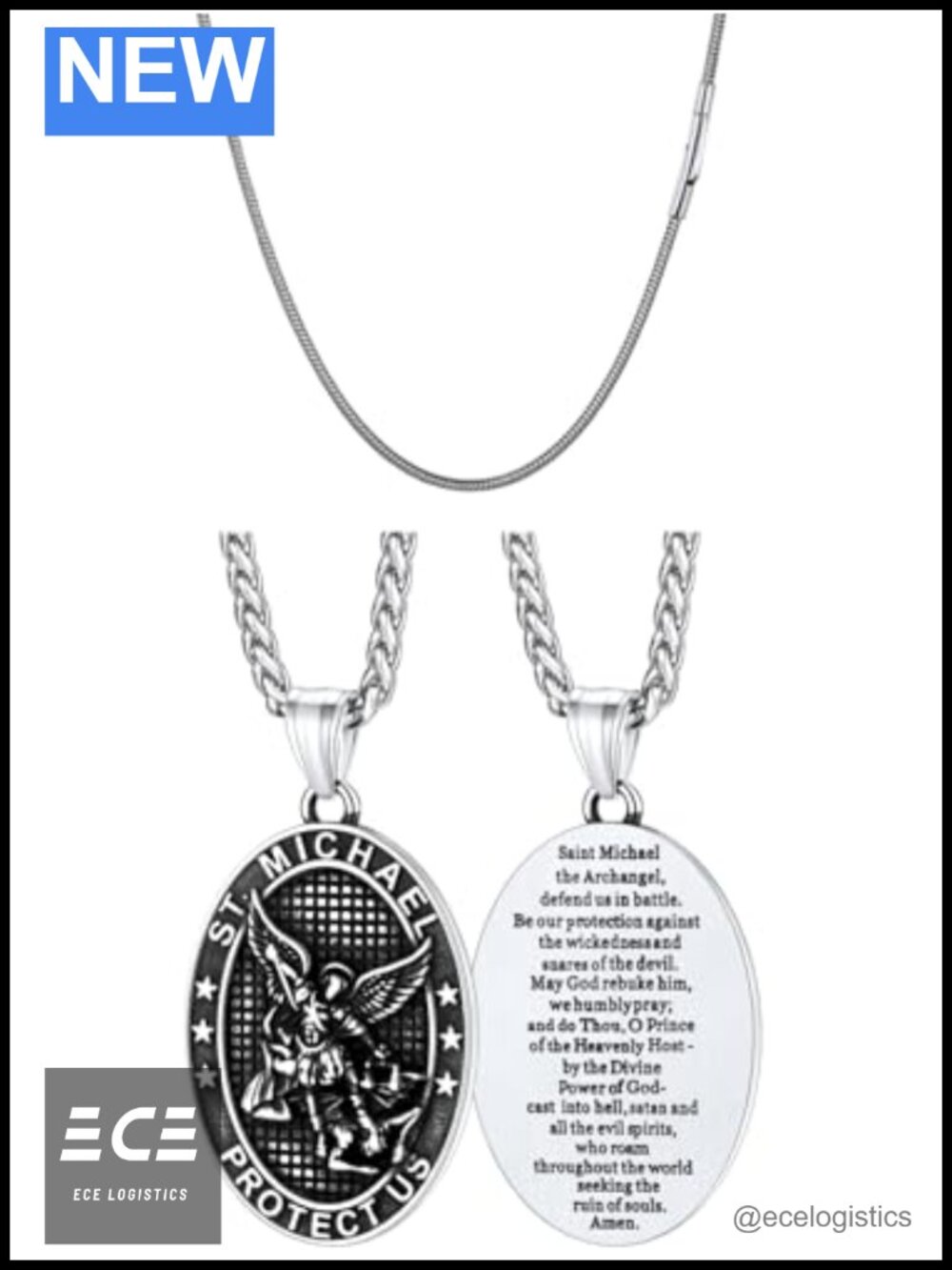 Saint Michael Archangel Pendant Necklace Set Gold Plated Stainless Steel Jewelry